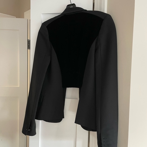 Alexander Wang | cropped black dress blazer jacket w velvet back xs 0/2 - Picture 4 of 11